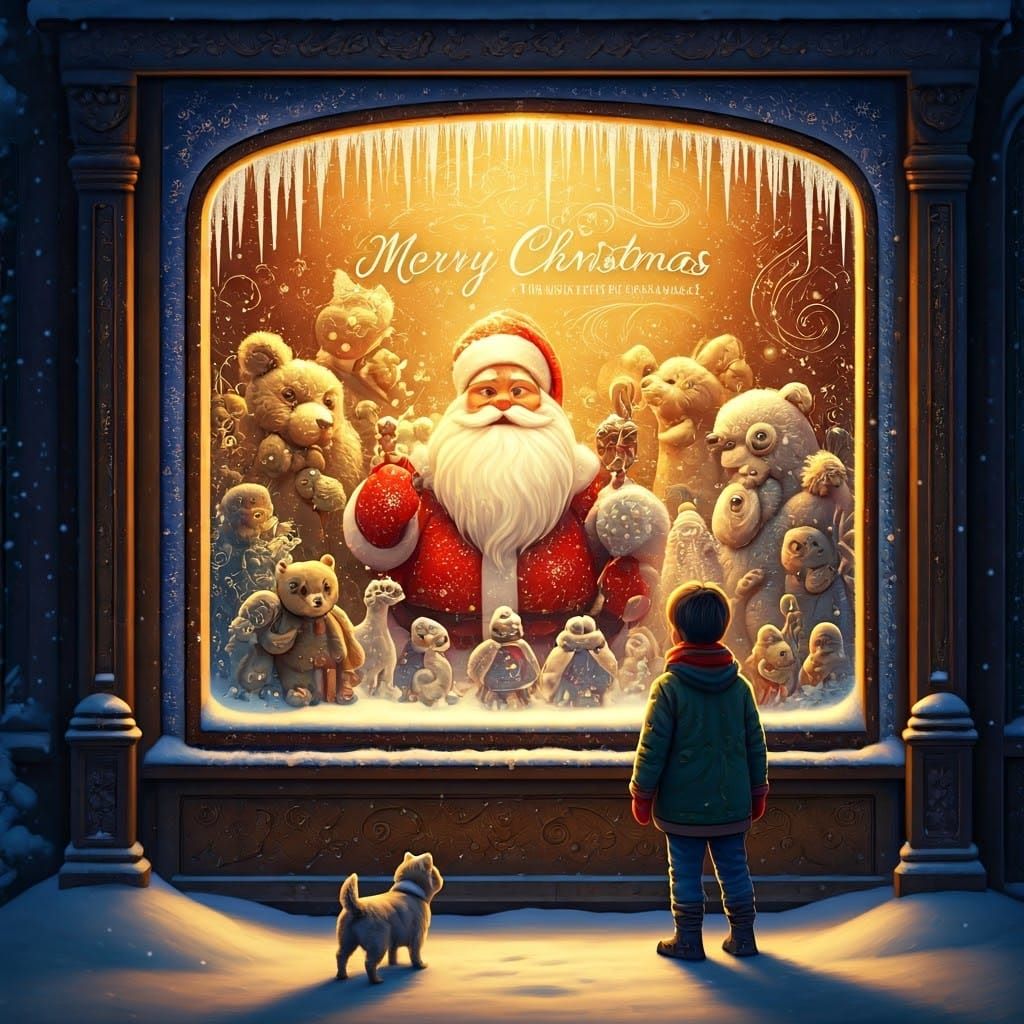 Whimsical Winter Wonderland Toy Store Scene in Realistic Det...