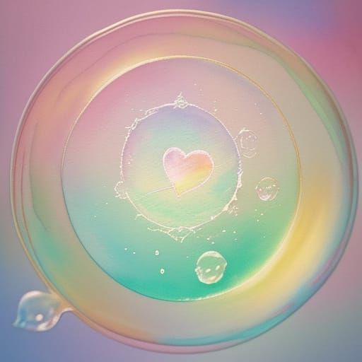 Whimsical Pastel Wine Glass Scene with Bubble Hearts