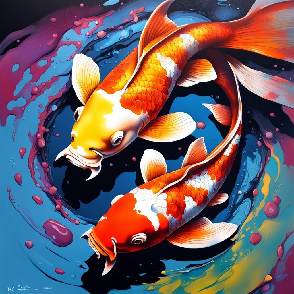 Koi Fish in Graffiti Splash Art Style