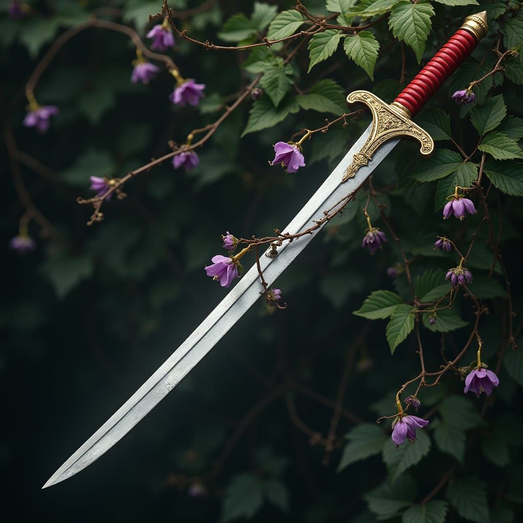 Fencing Sabre Encircled by Floral Vines