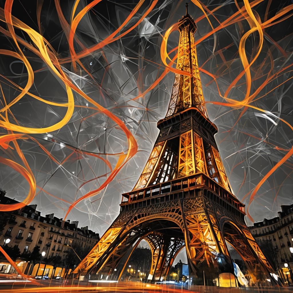 Eiffel Tower Graffiti Art with Light Trails