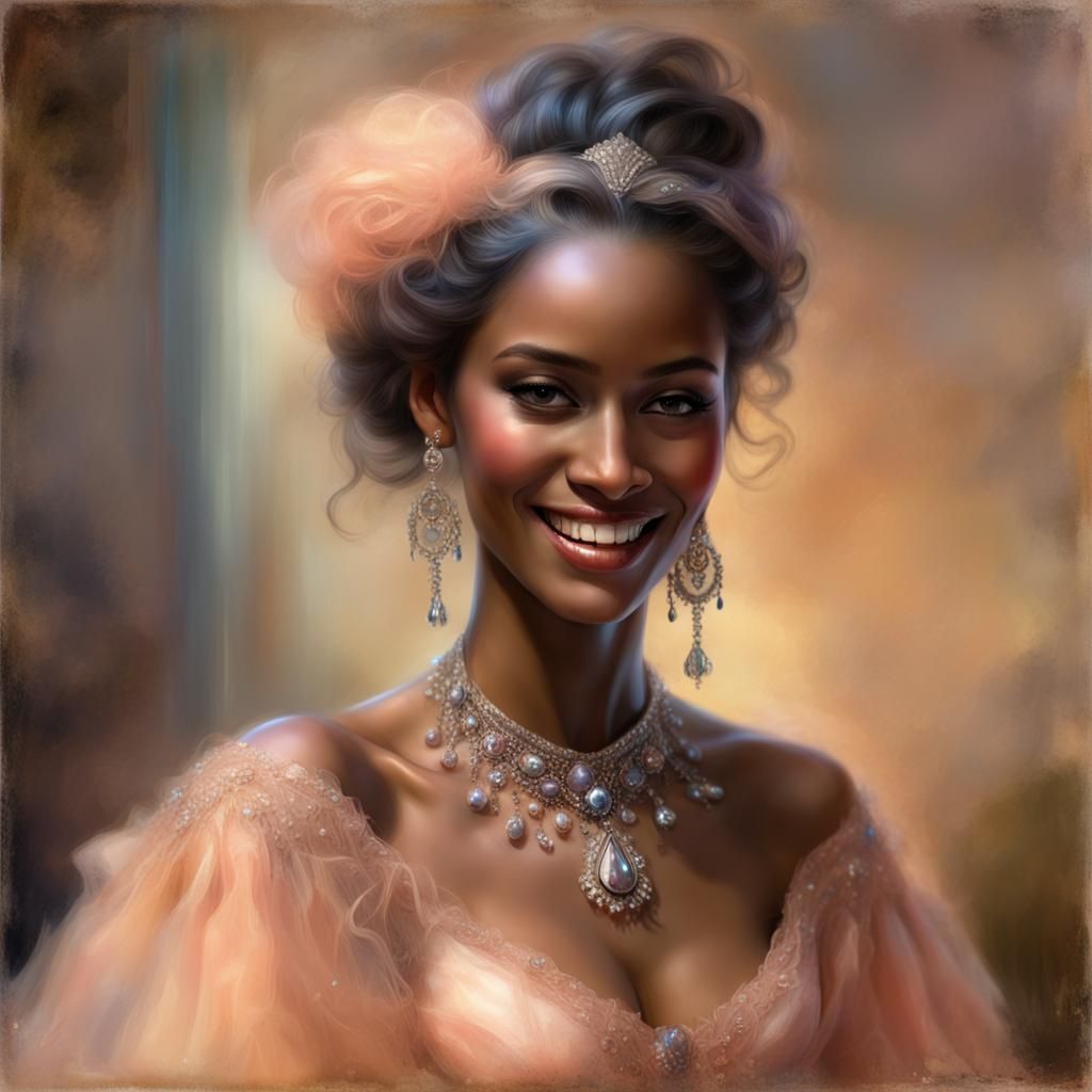 Smiling Gypsy Woman in Metallic Dress