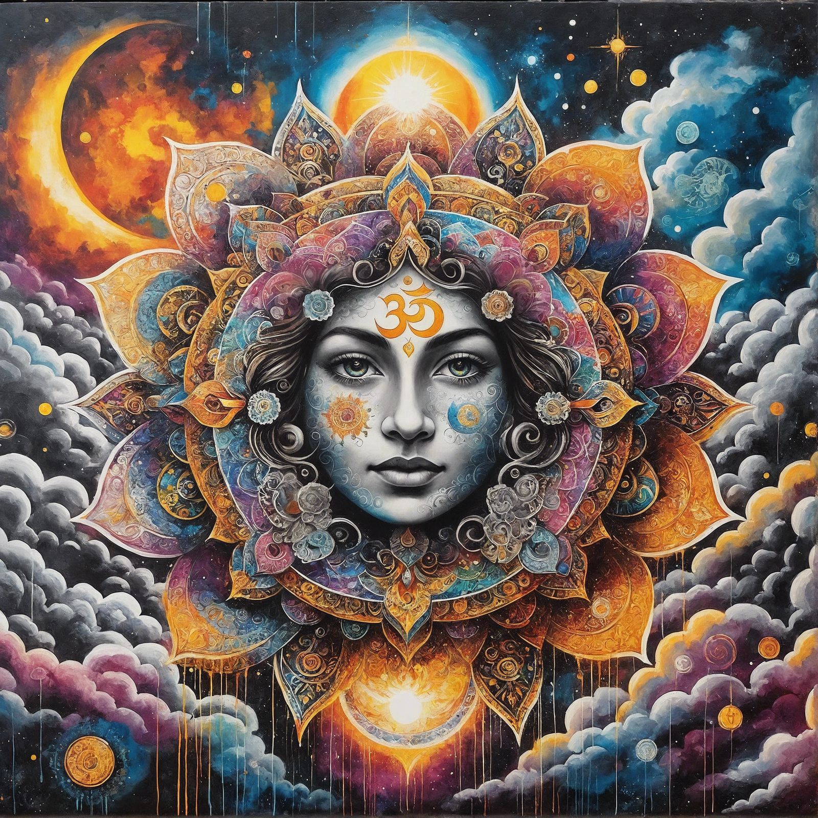 Sacred Aum Symbol in Epic Celestial Cloudscape