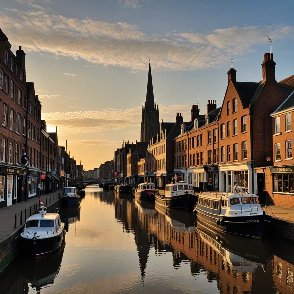 Historic North Brink Wisbech Scene in Watercolor Style