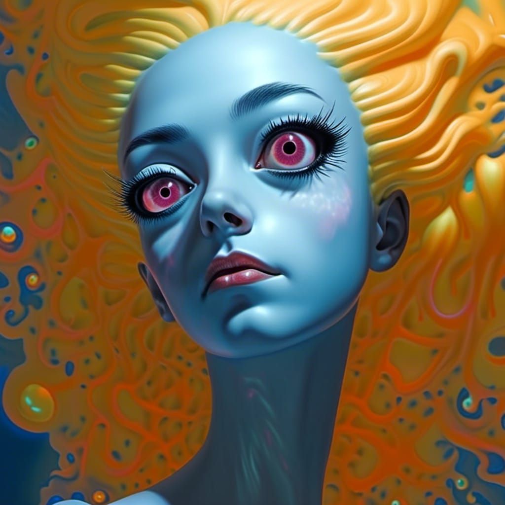 Surreal Blue-Skinned Beauty in Fractal Dreamscape