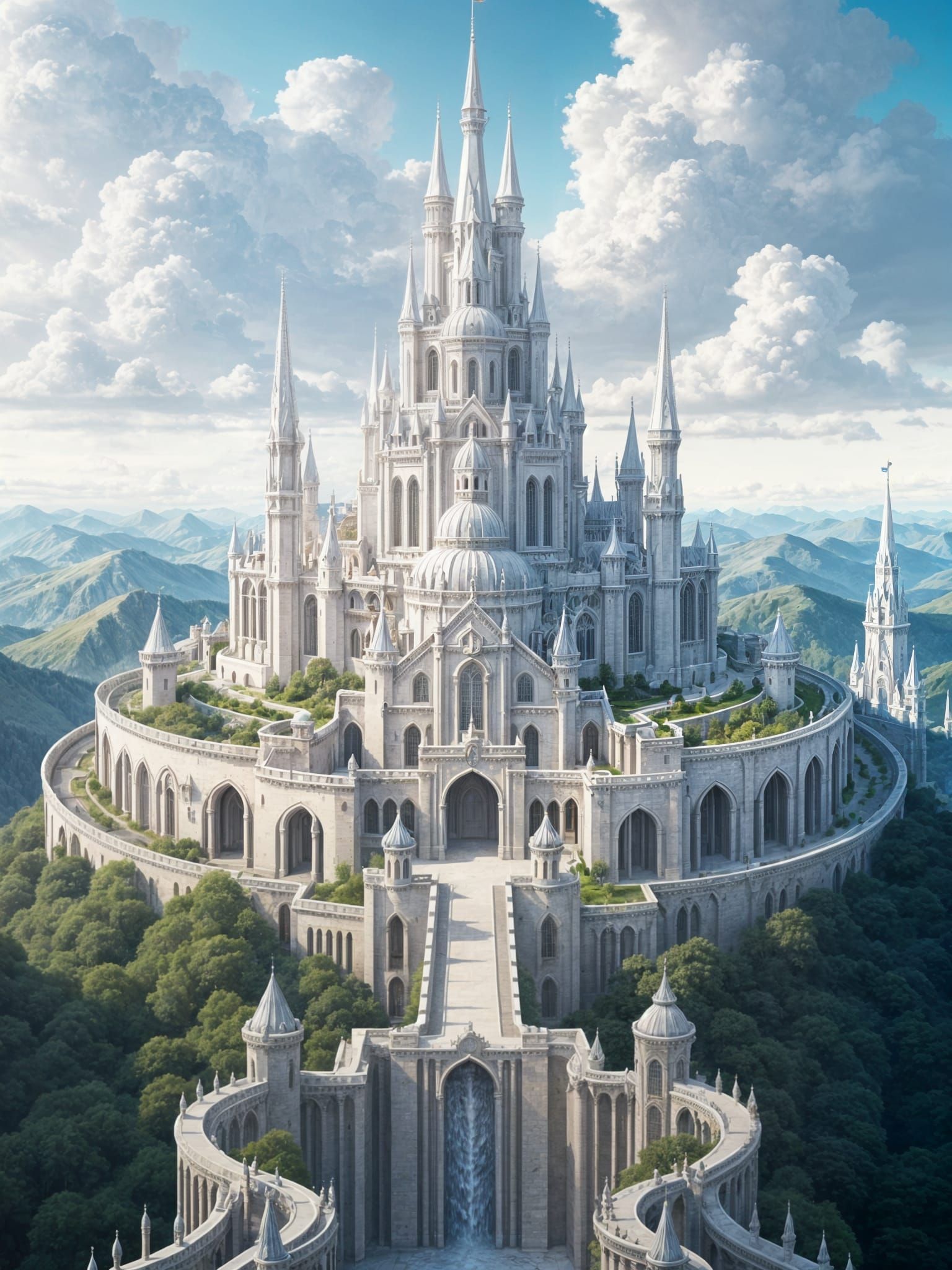 Epic White Castle in a Fantastical Landscape