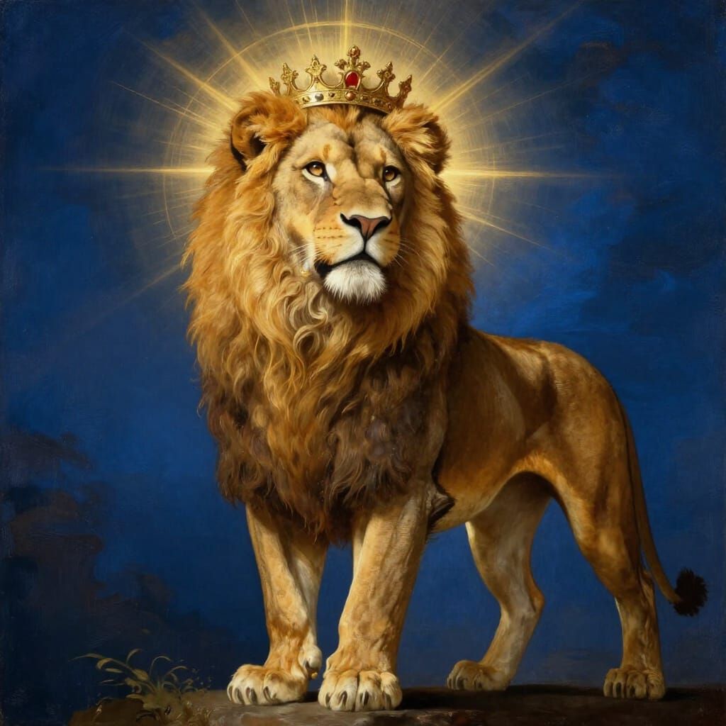Majestic Lion of Judah with Halo in Baroque Style