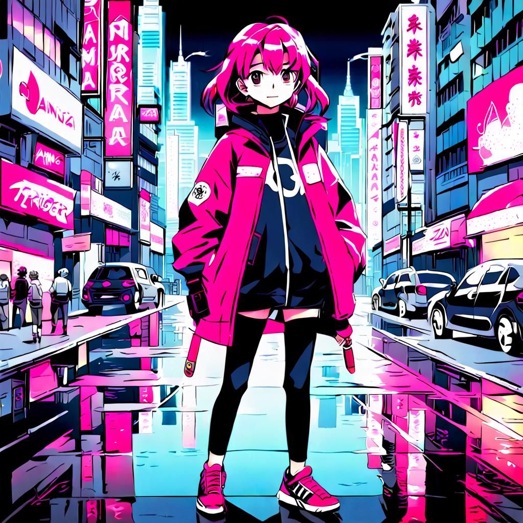 Pop Art Cityscape in Hot Pink and Black