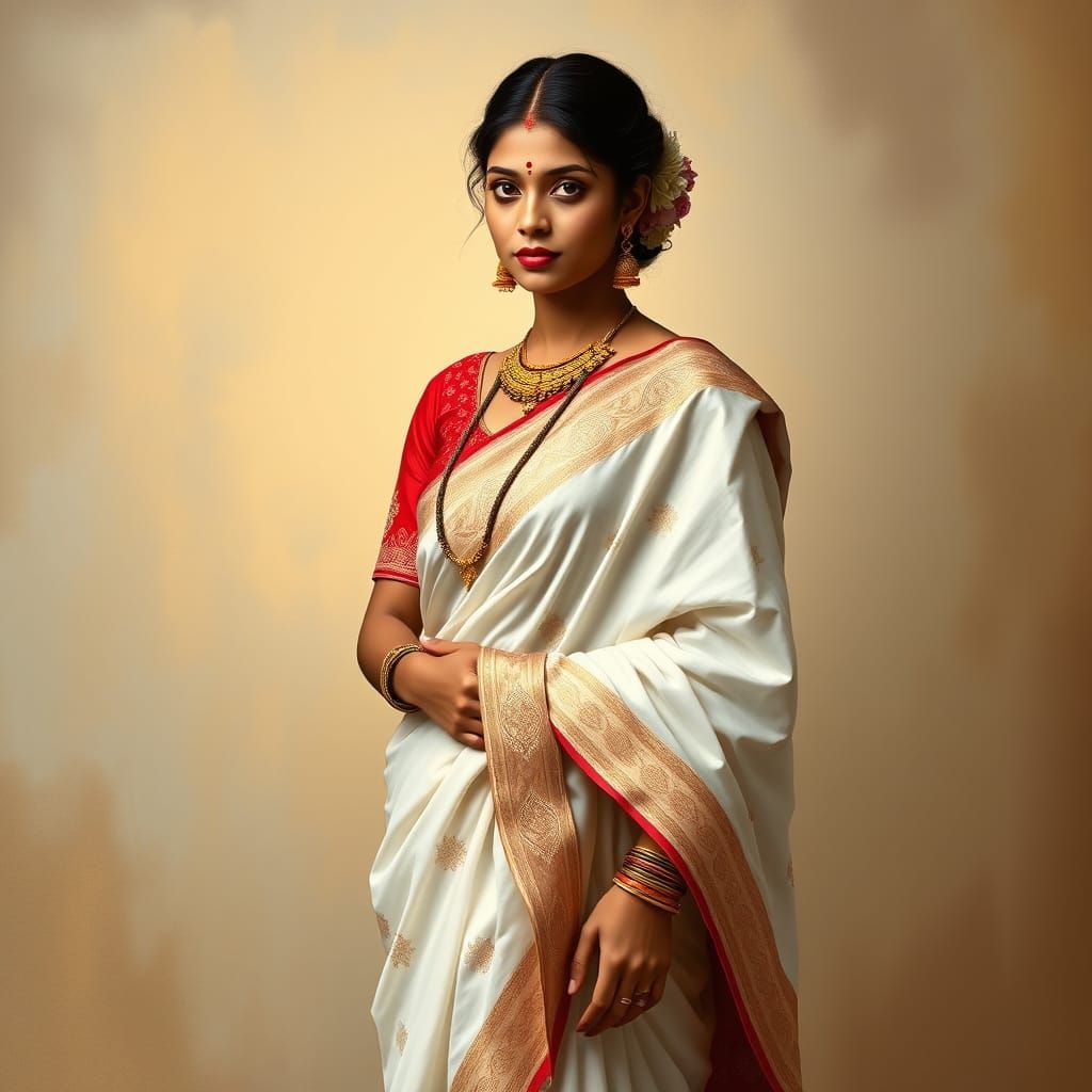 Indian Woman in Saree, Raja Ravi Varma Style