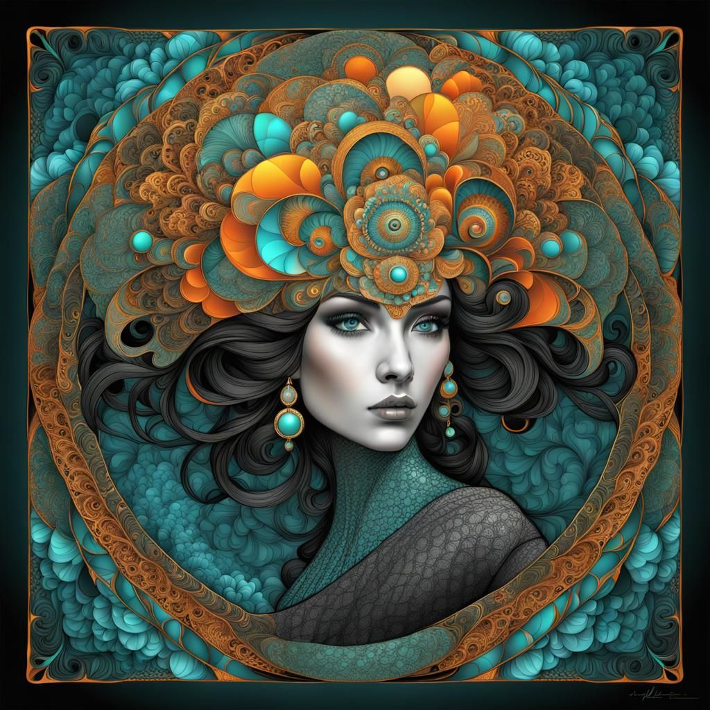 Fractal Lace Girl: Abstract Art Nouveau Portrait