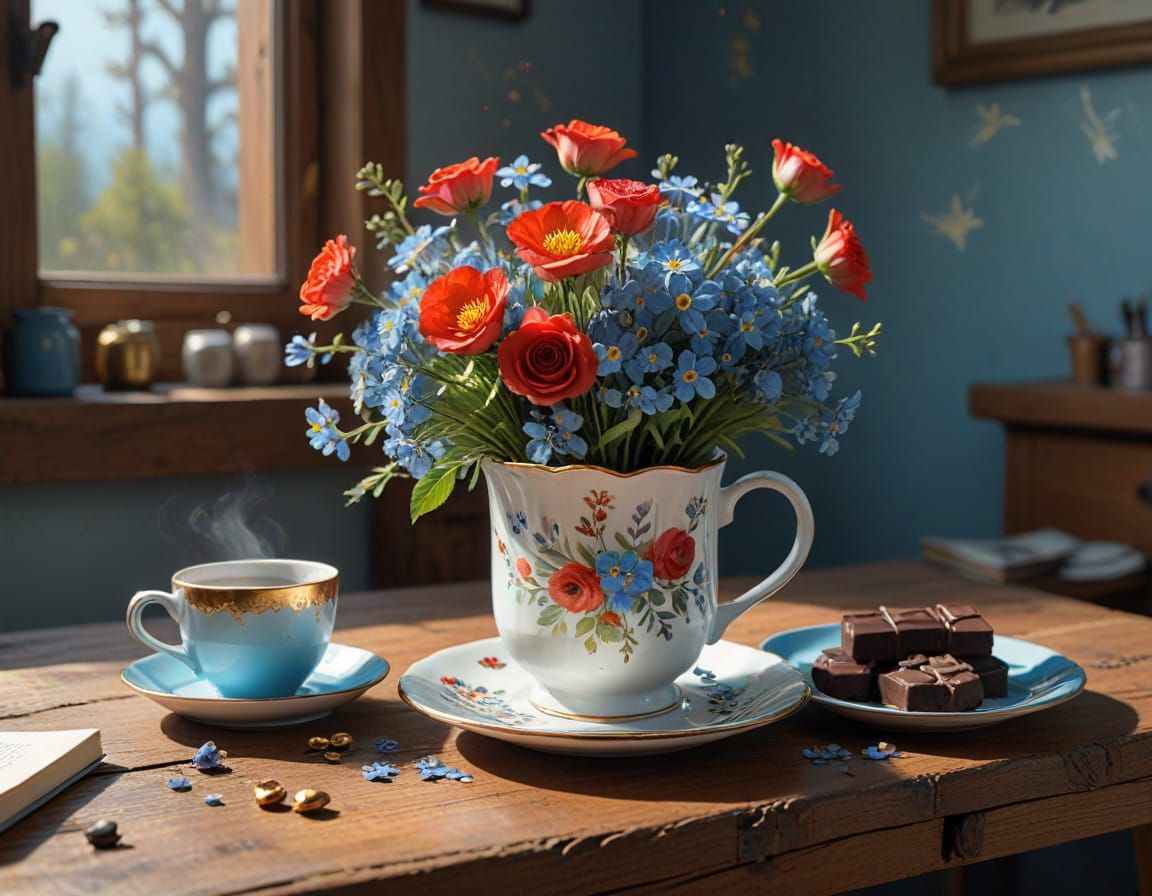 Exquisite Floral Coffee Mug Scene in a Spring Morning Aesthe...