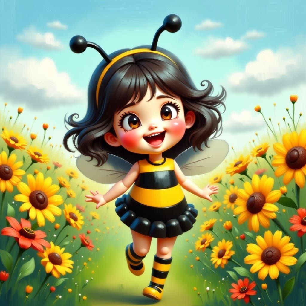 Whimsical Bumblebee Girl in a Sunny Meadow