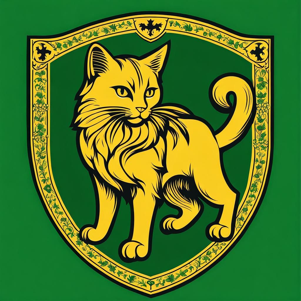 Medieval Coat of Arms: Yellow Cat on Green