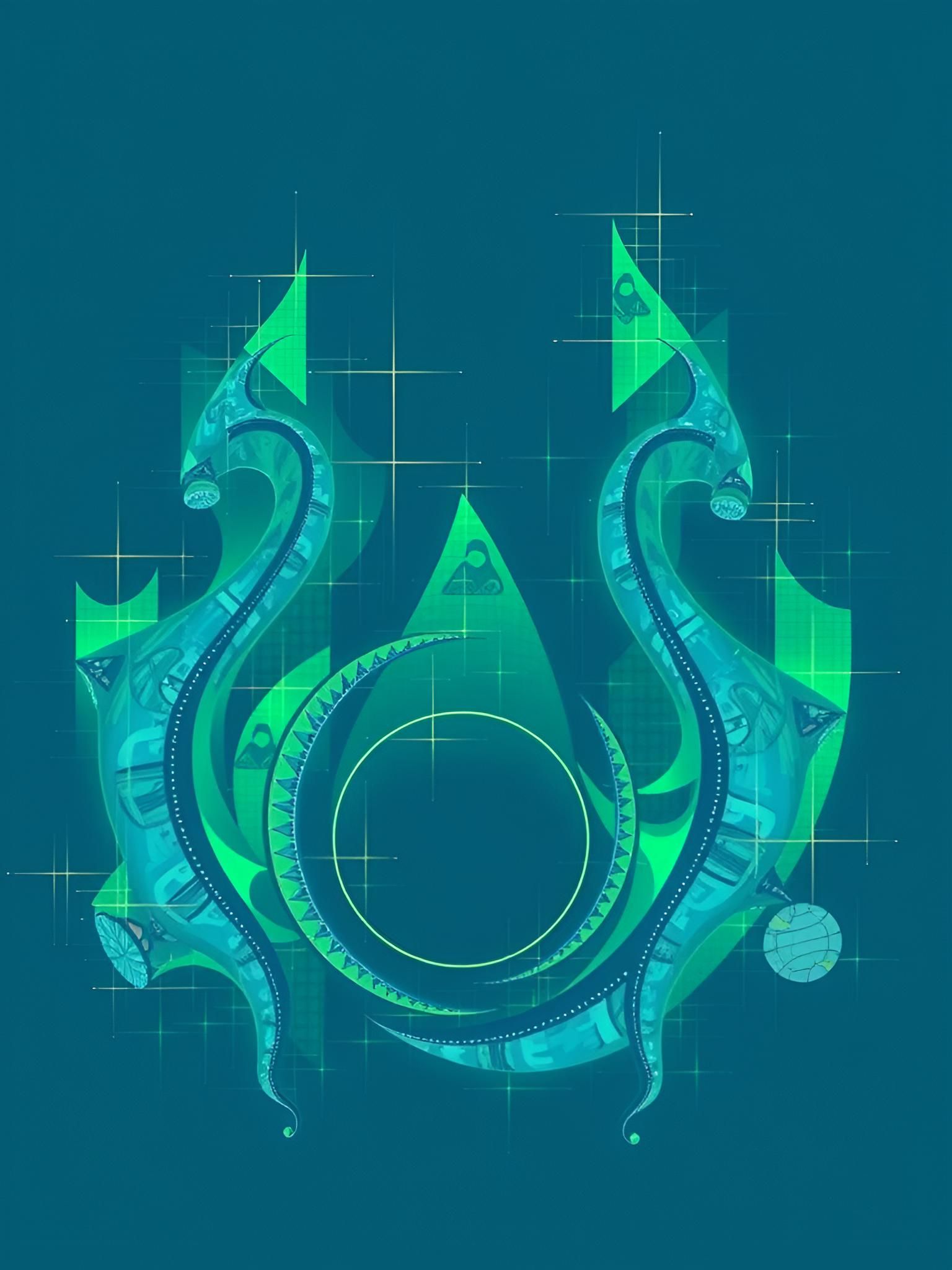 Abstract Metropolis in Blue and Green