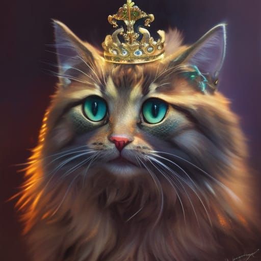 Majestic Cat King Portrait, Oil Painting Style
