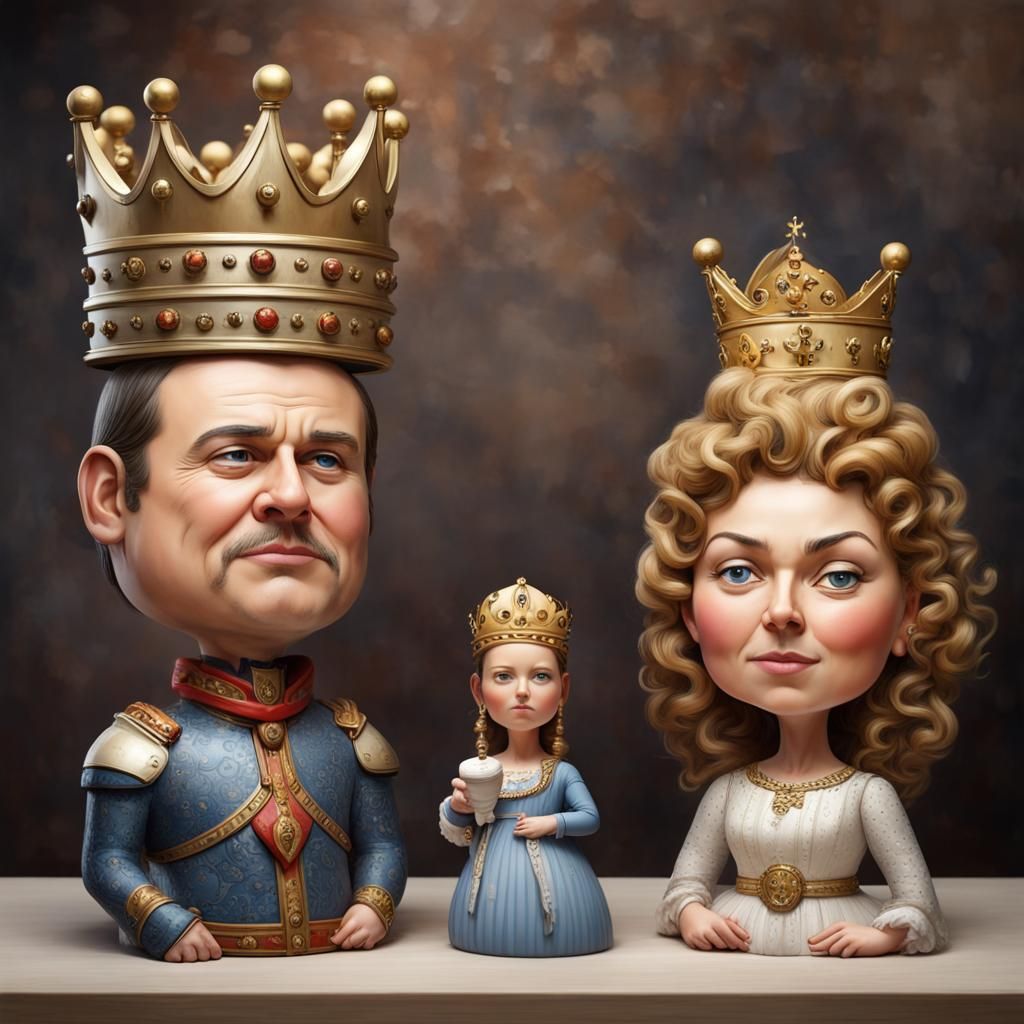 enormous bobblehead, king and queen