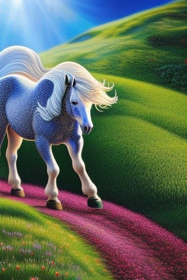 Whimsical Horse Galloping: A Surreal Pointillism Dream