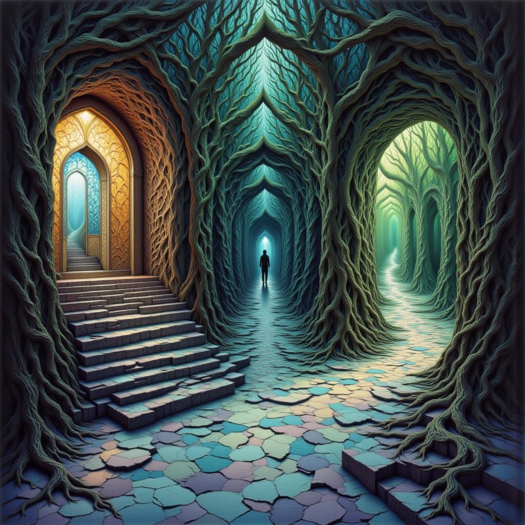 Escher-esque Impossible World with Cosmic Door