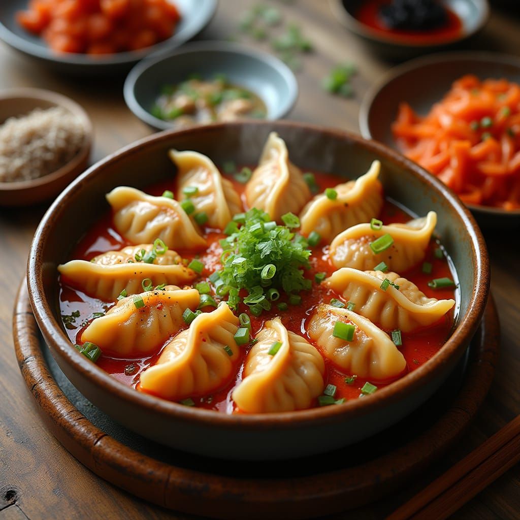 Vibrant Steamed Dumplings in Asian Market Setting