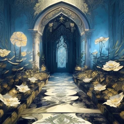 Intricate Botanical Ink Drawing with Swirling Elements