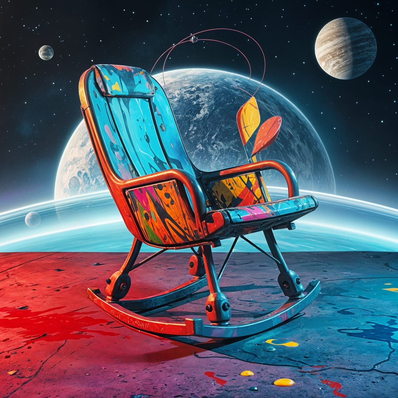 Futuristic Space Rocking Chair in Graffiti Art Style