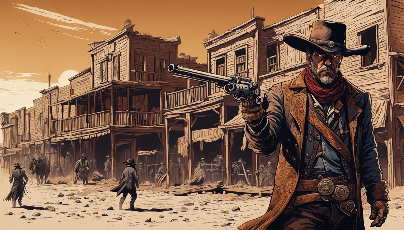 Wild West Gunslinger Ink Drawing in 8K