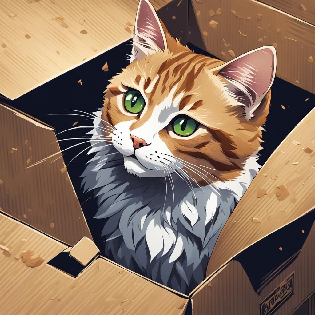 Cat in Box: Manga-Style Anime Art