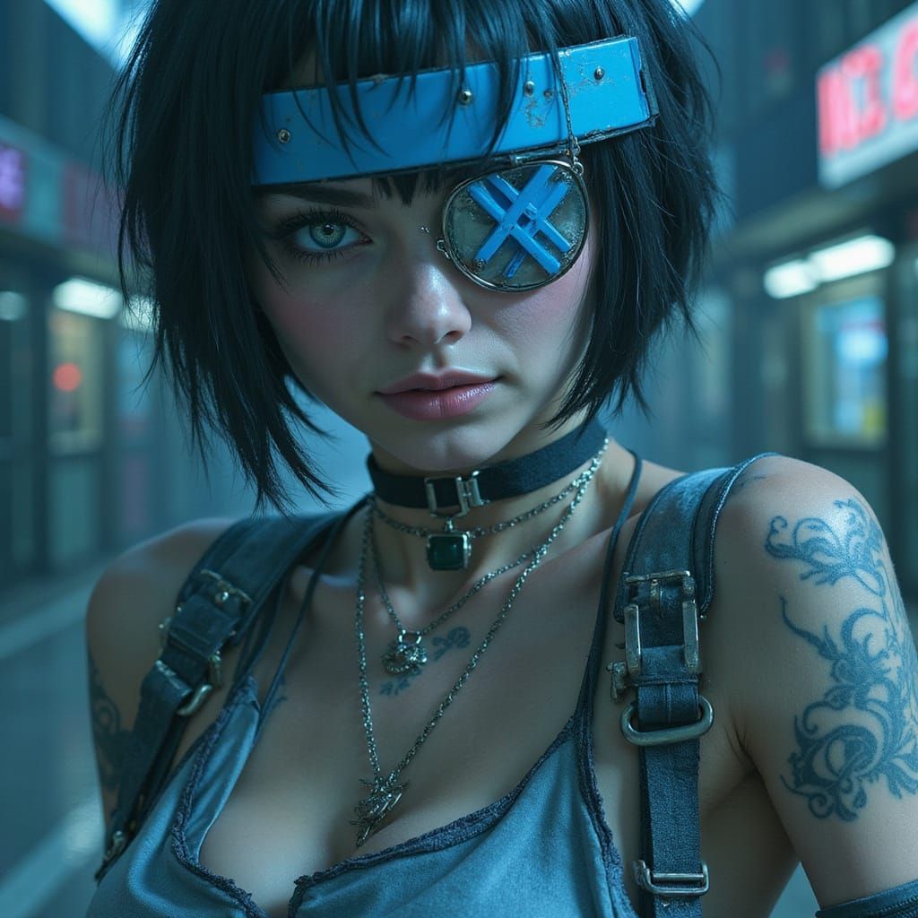 Cyberpunk Punk Girl in Cityscape