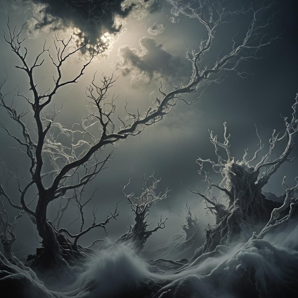 Surreal Cosmos Bursts Through Dark Ocean Mist