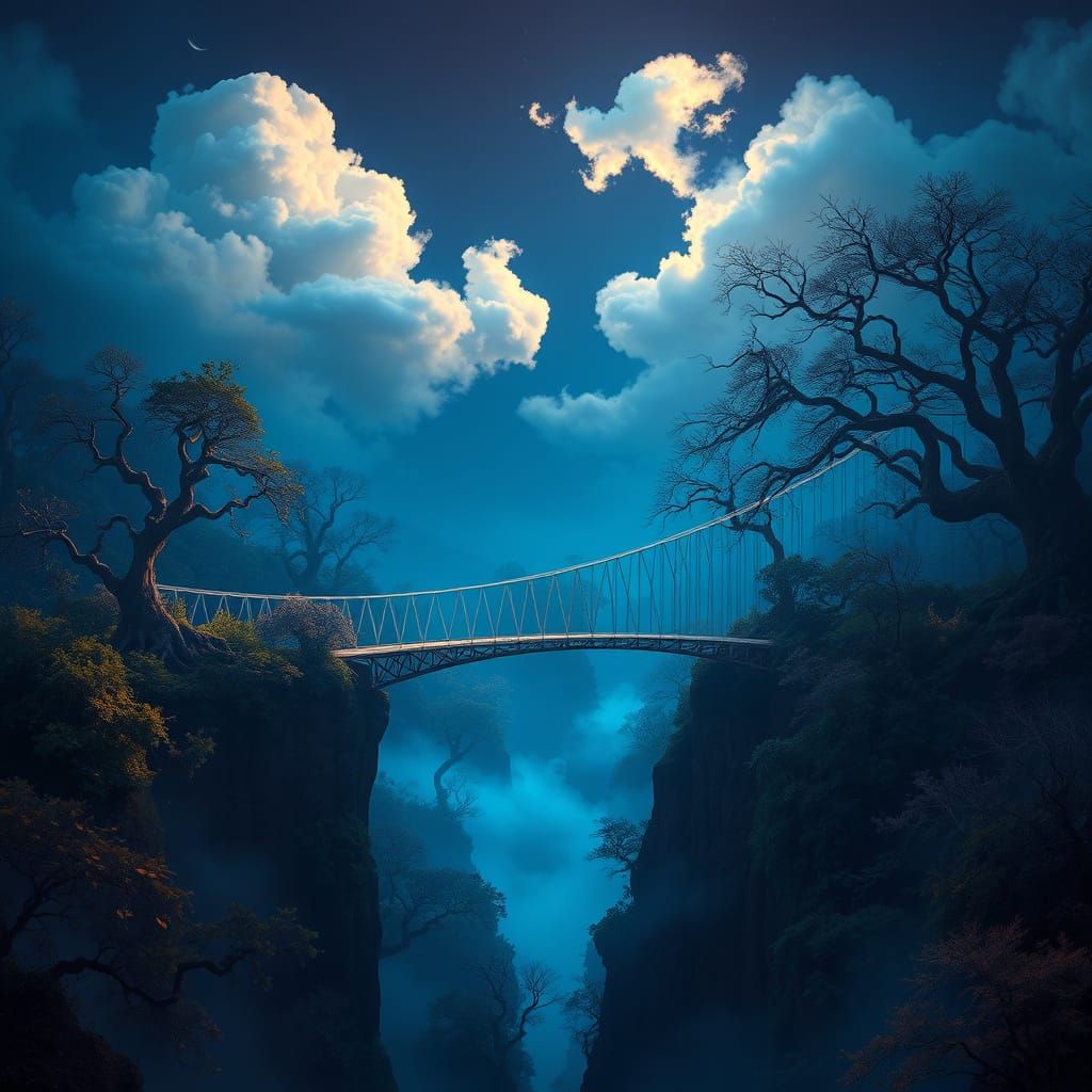 Dreamlike Bridge in Ethereal Forest