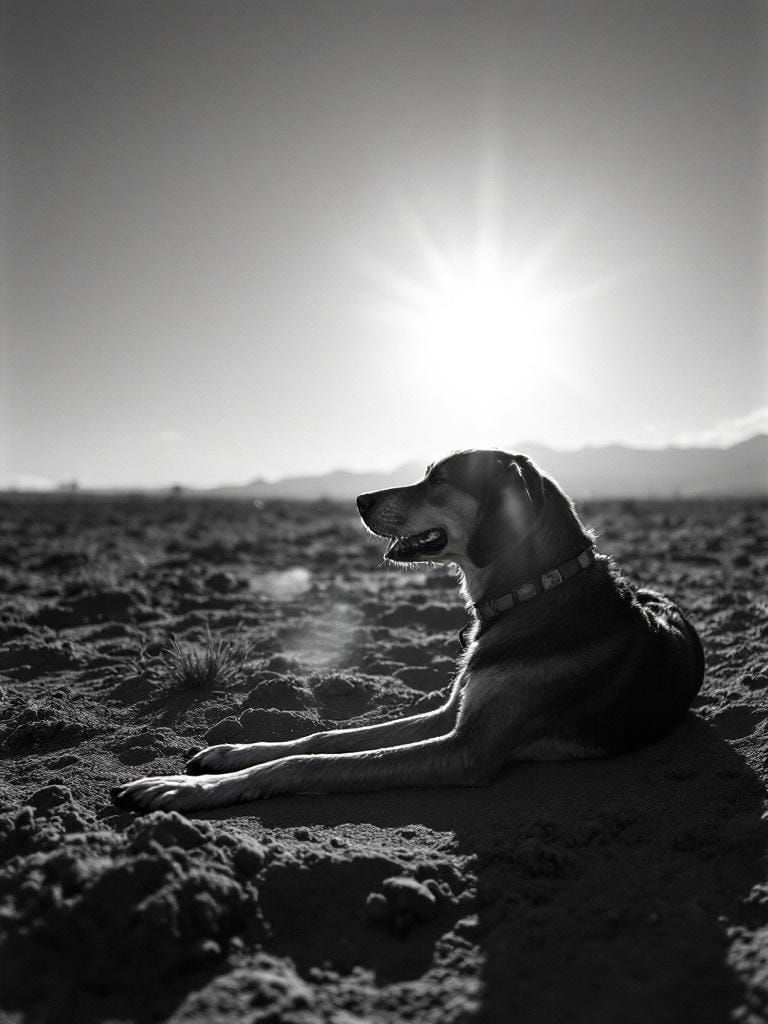 Dog in Sunlight: High Contrast Documentary Photo