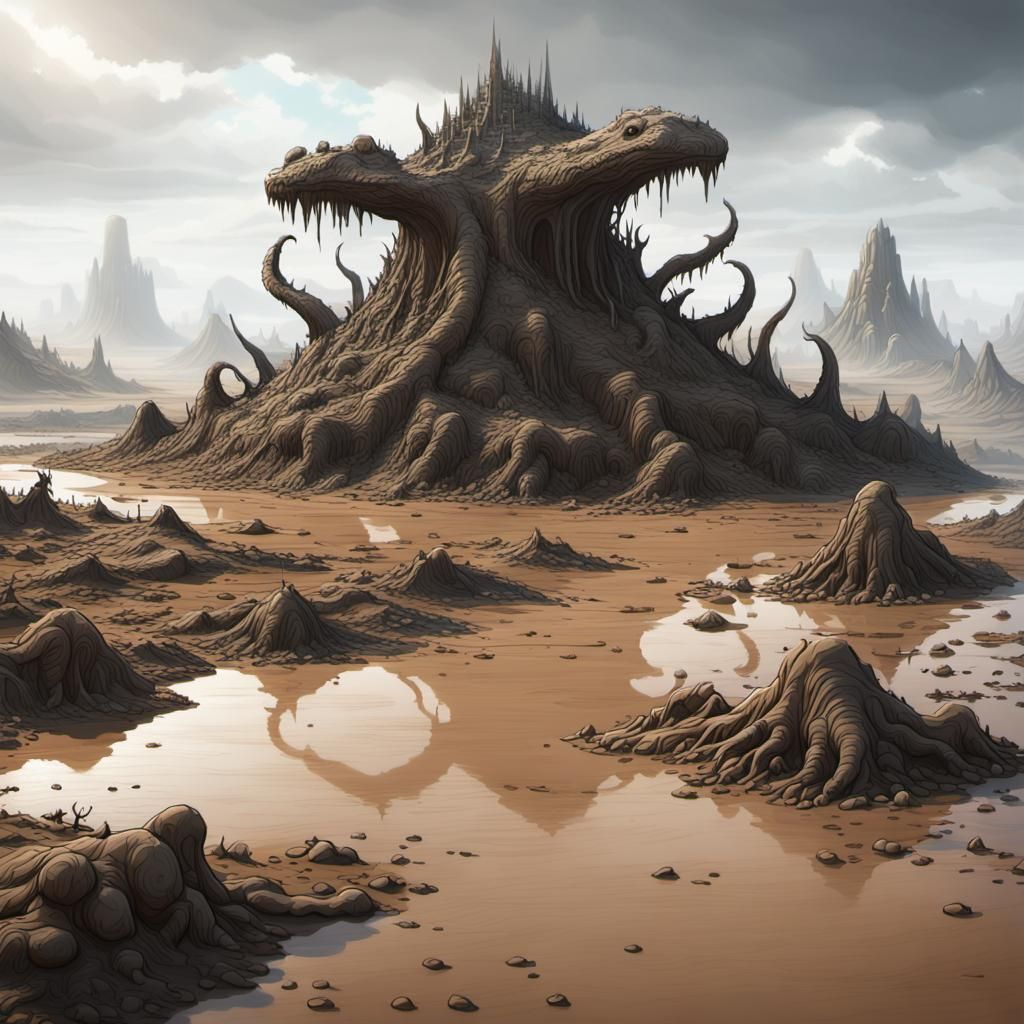 Mud Creature Island: A 3D Rendered Fantasy Scene