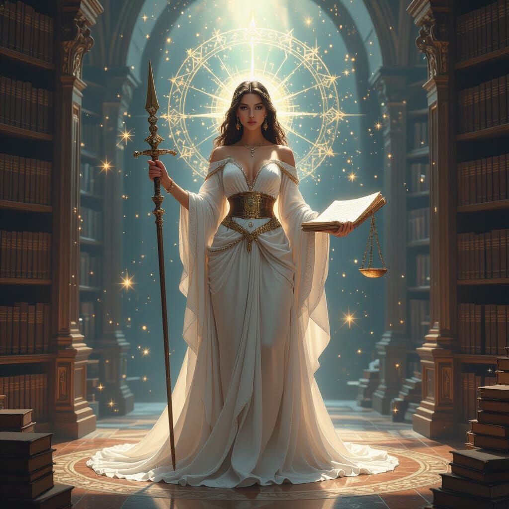 Goddess of Knowledge in Ethereal Library, Matte Painting