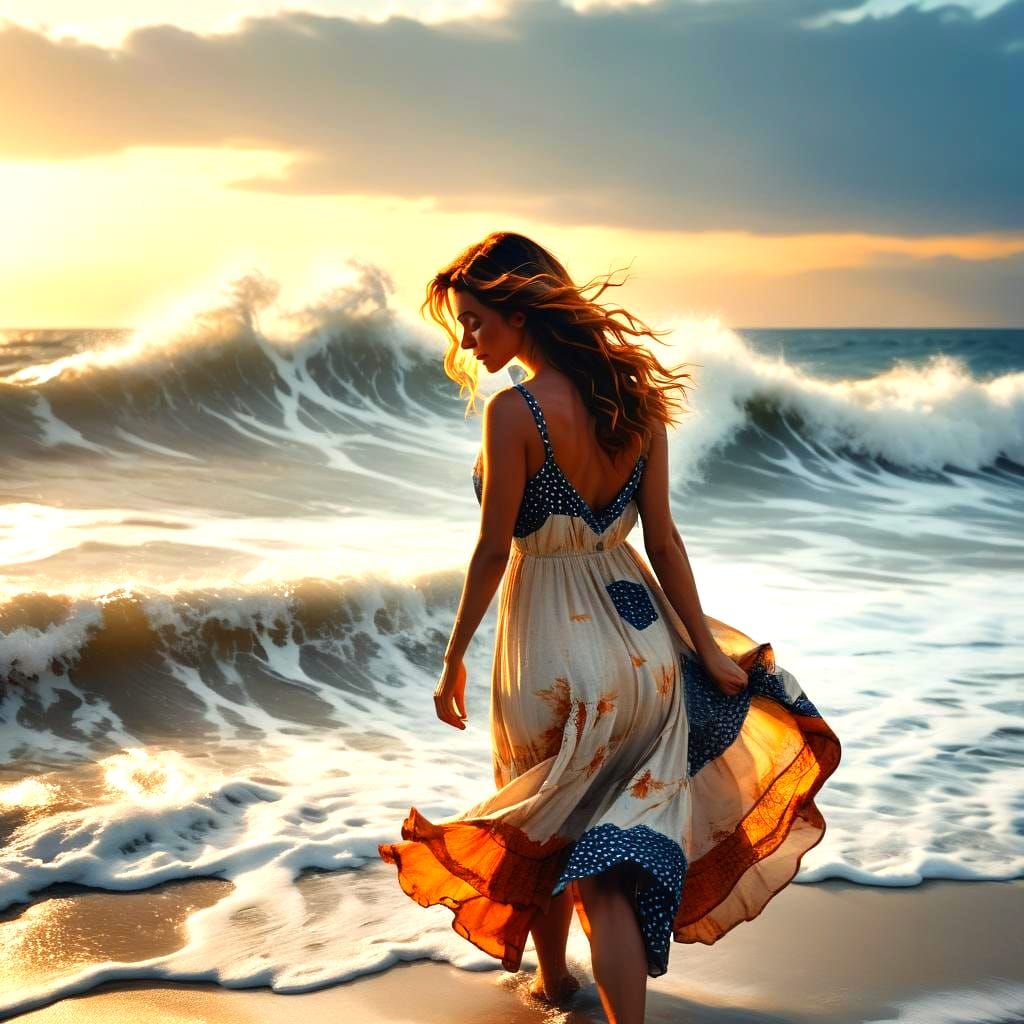 Hyperrealistic Woman on a Beach, Detailed HDR Photo