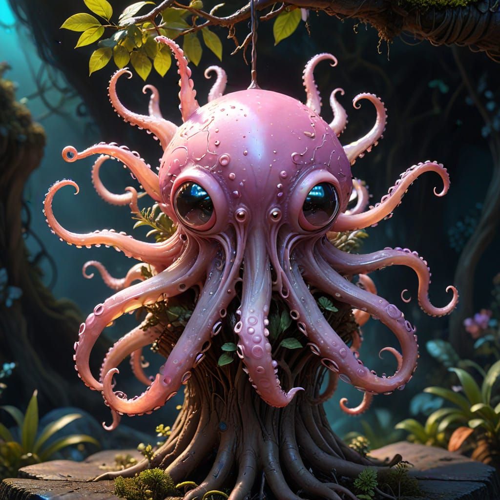 Surreal Plant Alien with Octopus and Tree Features