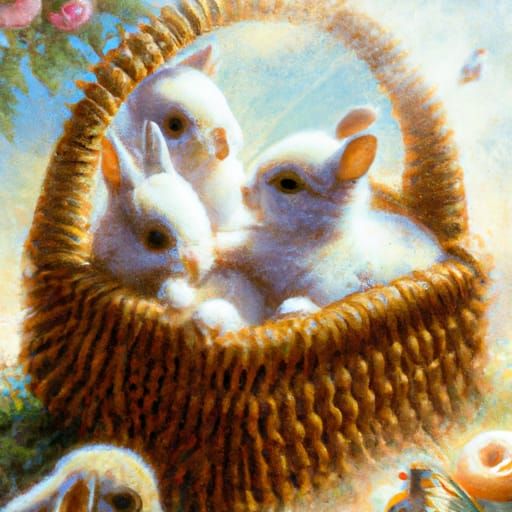 Basket of Bunnies in Ethereal Fantasy Style
