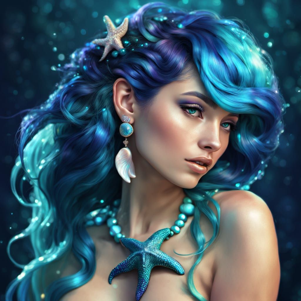 Dreamy Mermaid Concept Art with Iridescent Shells