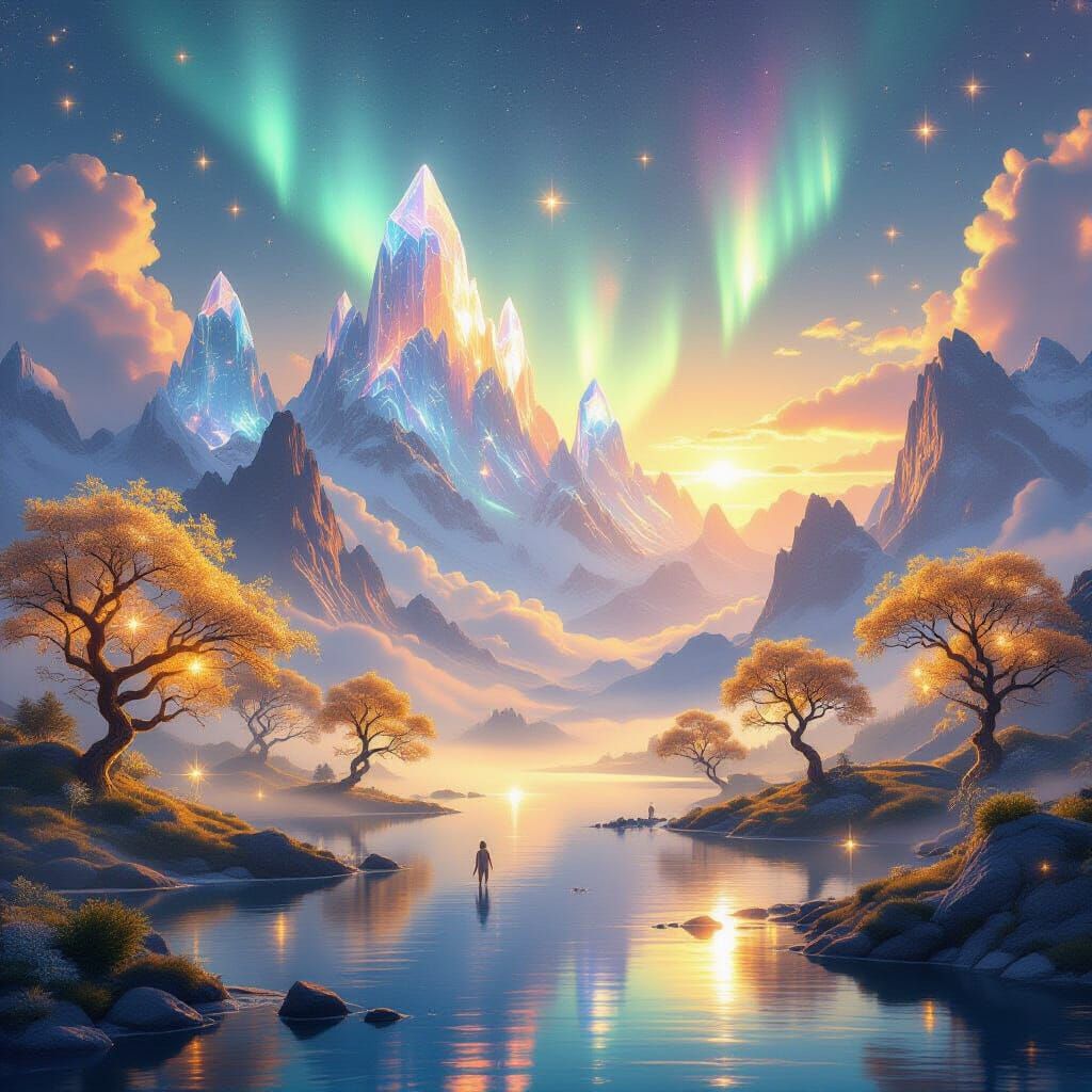 Dreamscape of Crystal Mountains and Galactic Trees