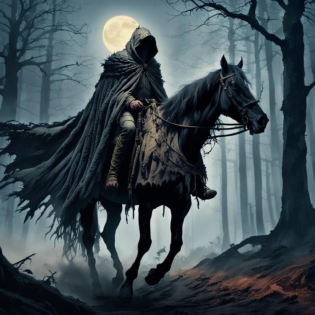 Headless Rider in Misty Forest: Dark Fantasy Art