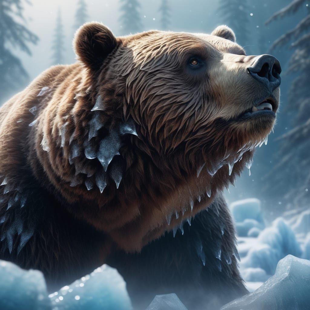 Ethereal Bear Shrouded in Frosty Mist