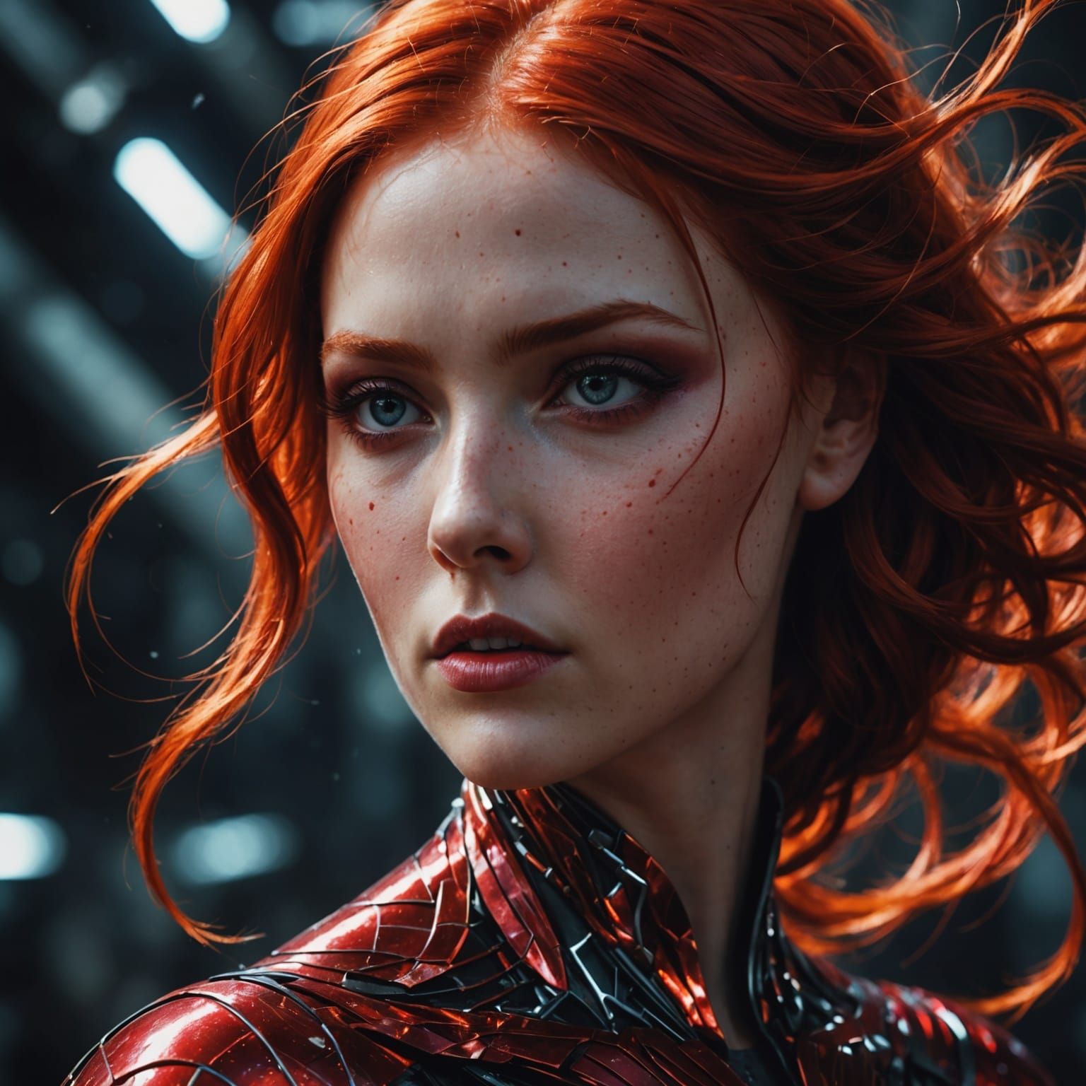 Surreal, Hyper-Realistic Female Figure in Fiery, Futuristic ...
