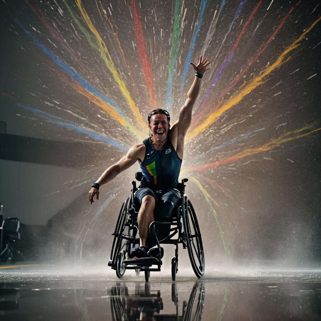 Dynamic Wheelchair Athlete in Stroboscopic High-Speed Photog...