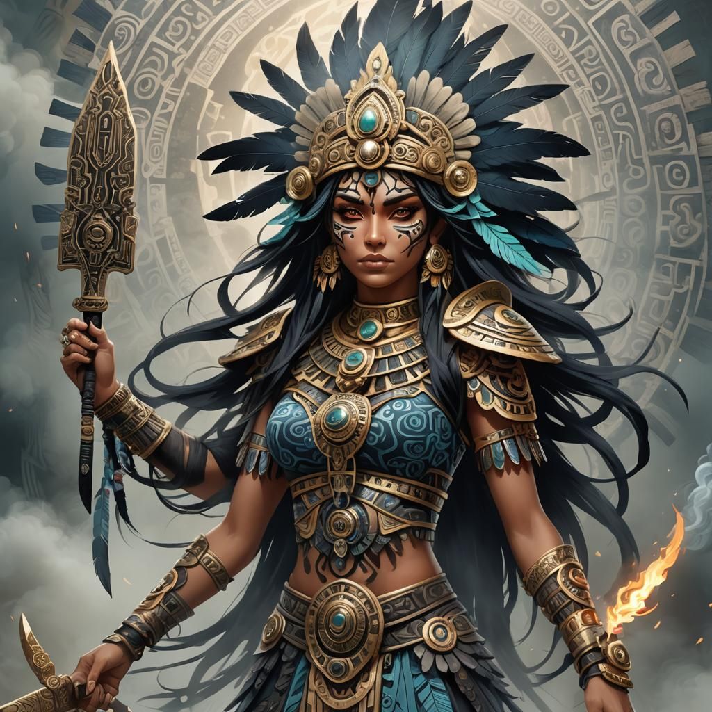 Aztec Priestess Anime Warrior in Studio Trigger Style