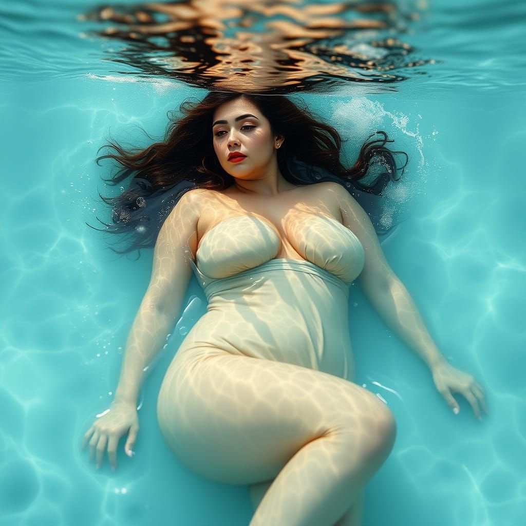 Voluptuous Woman Submerged in Ocean Depths