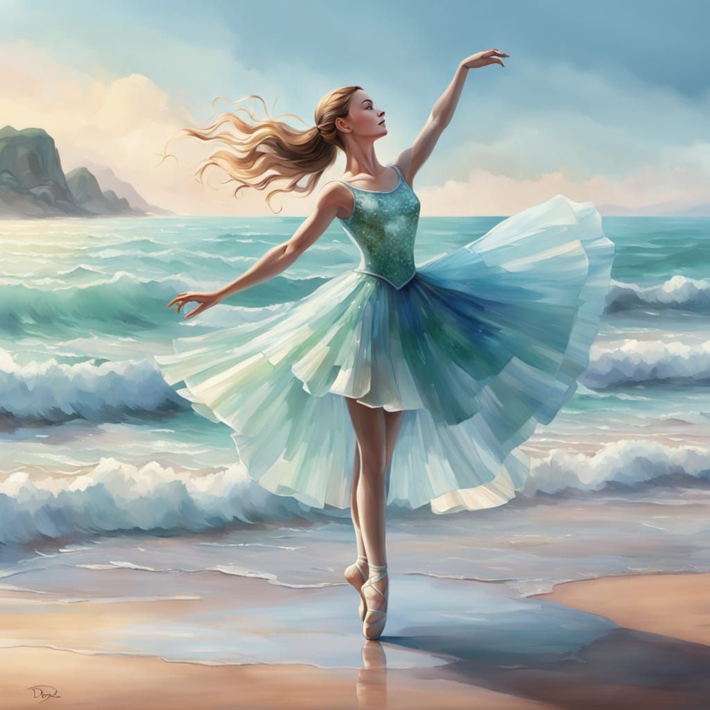 Ballerina Crafted From Sea Glass on Sandy Beach