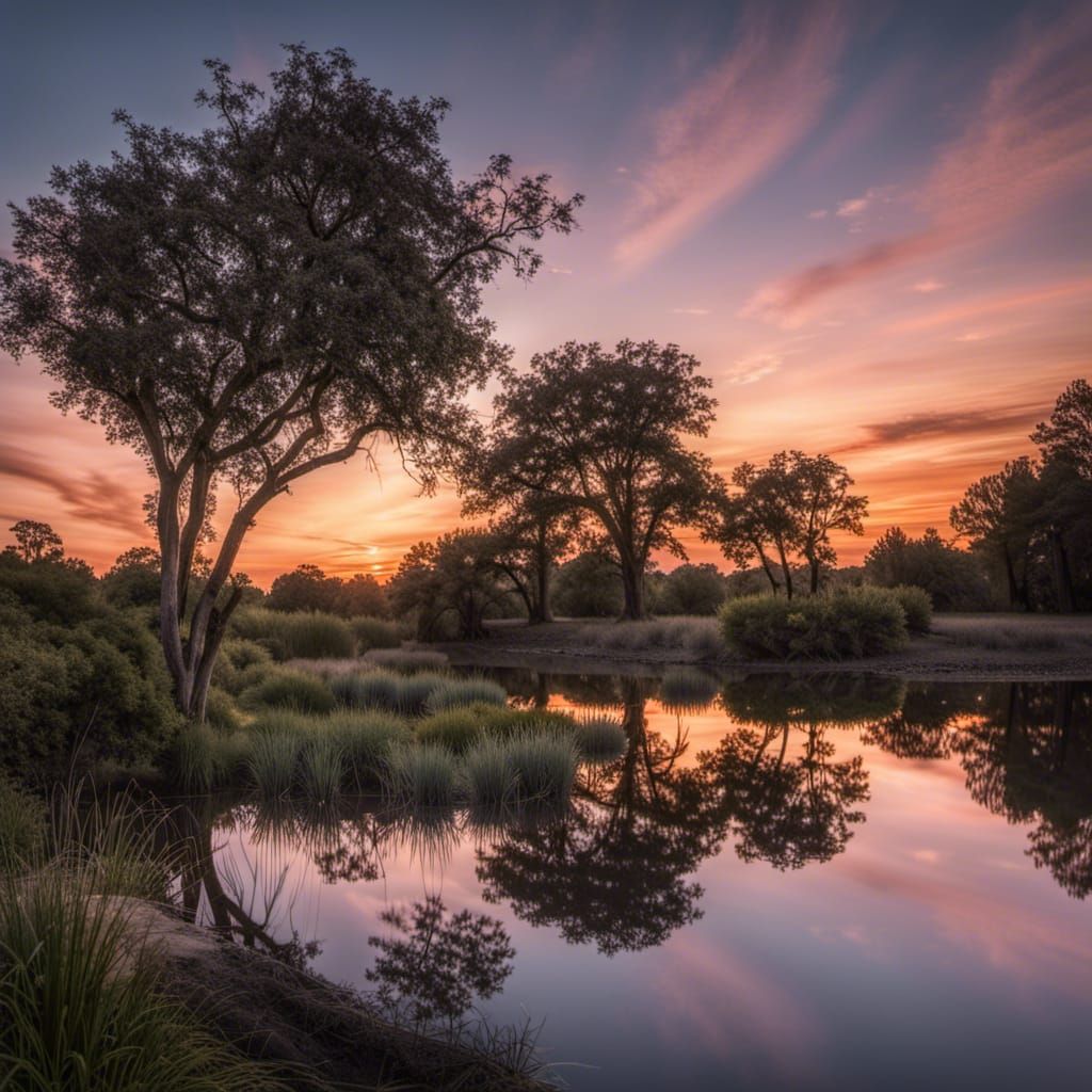 Pastel Dusk Over Pond: Natural Photography