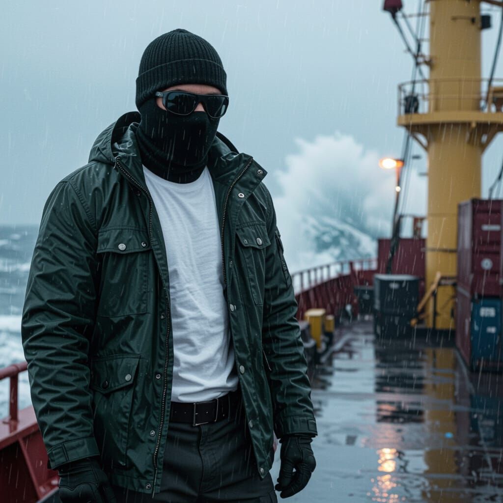 Henchman on Cargo Ship in Cyberpunk Style