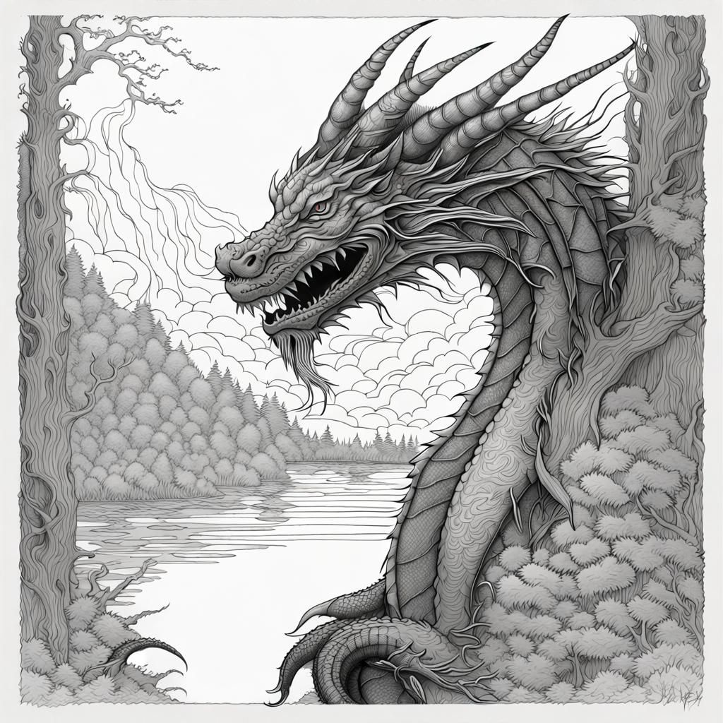 Hyperdetailed Scratch Art Portrait of Sleeping Dragon