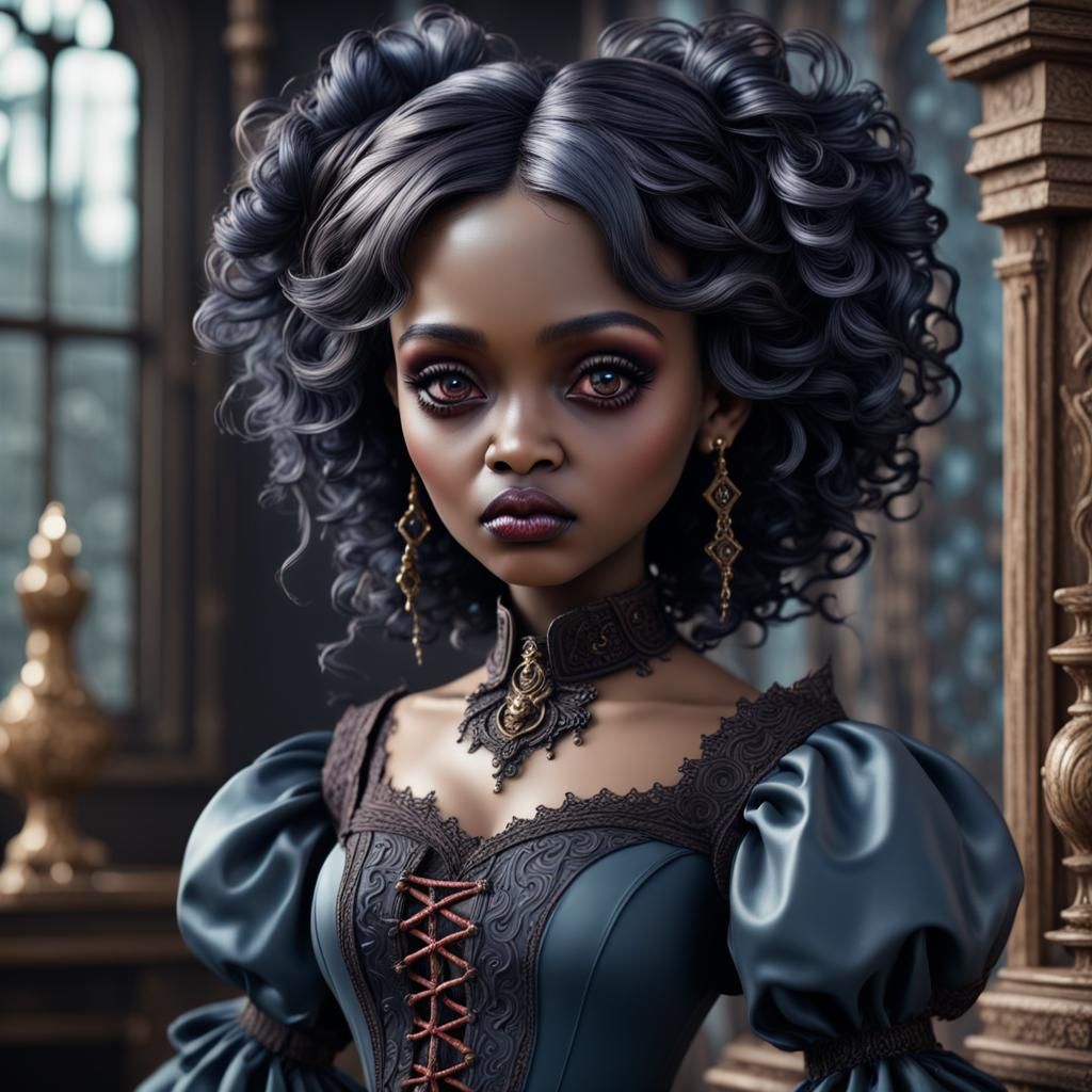 Gothic Porcelain Doll of Black Female Character
