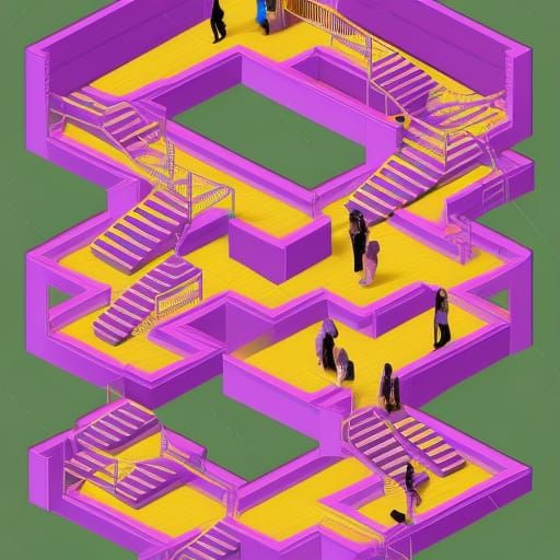Escher-Inspired Isometric Design with Waterfalls